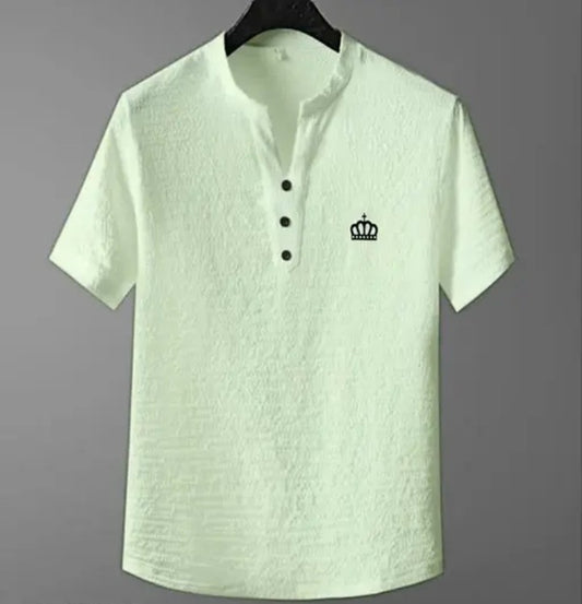 "Royal Elegance Textured Henley T-Shirt – Crown Your Style"