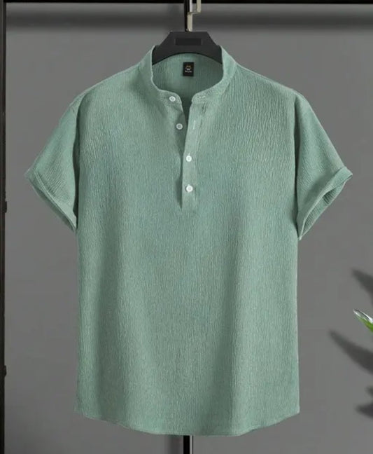 "Men's Premium Cotton-Linen Henley Shirt – Breathable, Stylish & Perfect for Summer Comfort"